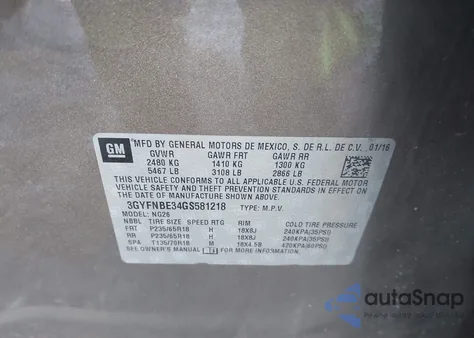 2016 Cadillac Srx Luxury Collection z USA, uszkodzony, nr VIN 3GYFNBE34GS581218